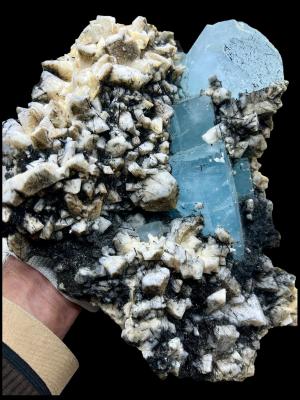 Super Nice beautiful aquamarine grown black Tourmaline needles from nagar valley