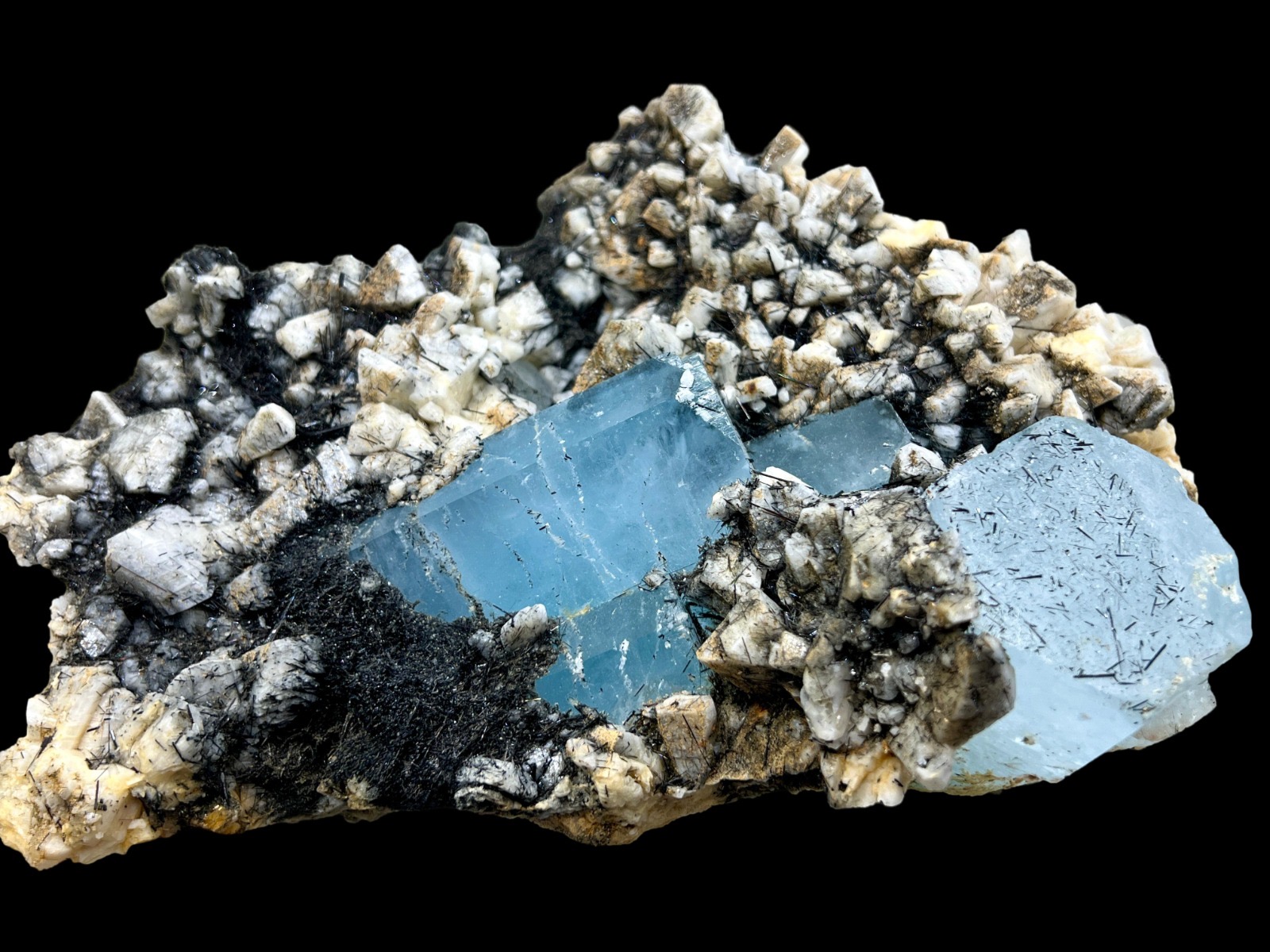 Super Nice beautiful aquamarine grown black Tourmaline needles from nagar valley